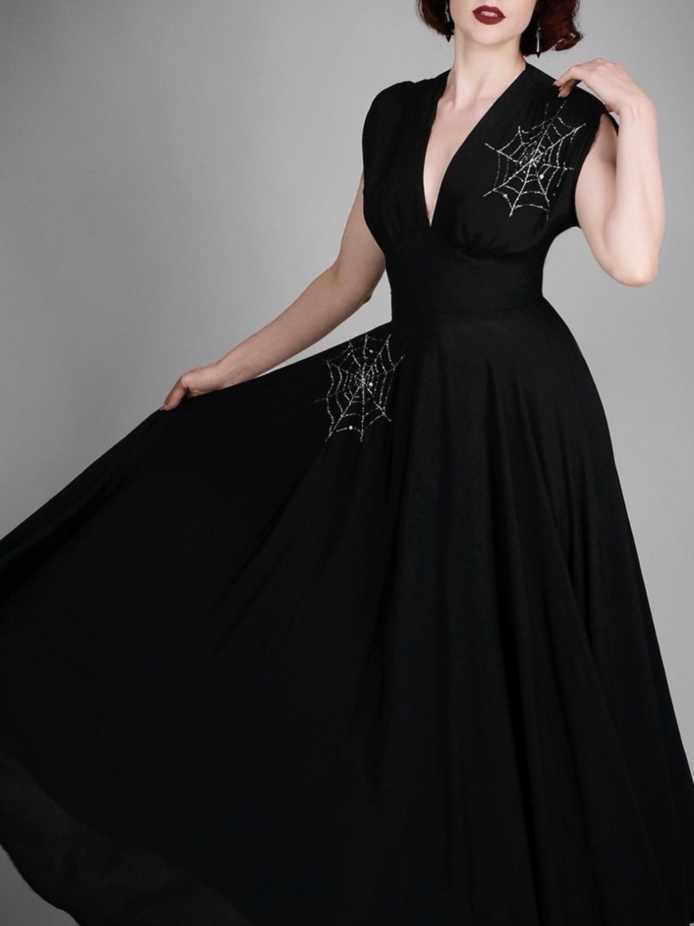 Trashy Diva Black Maxi Dress with Spiderweb Embroidery
